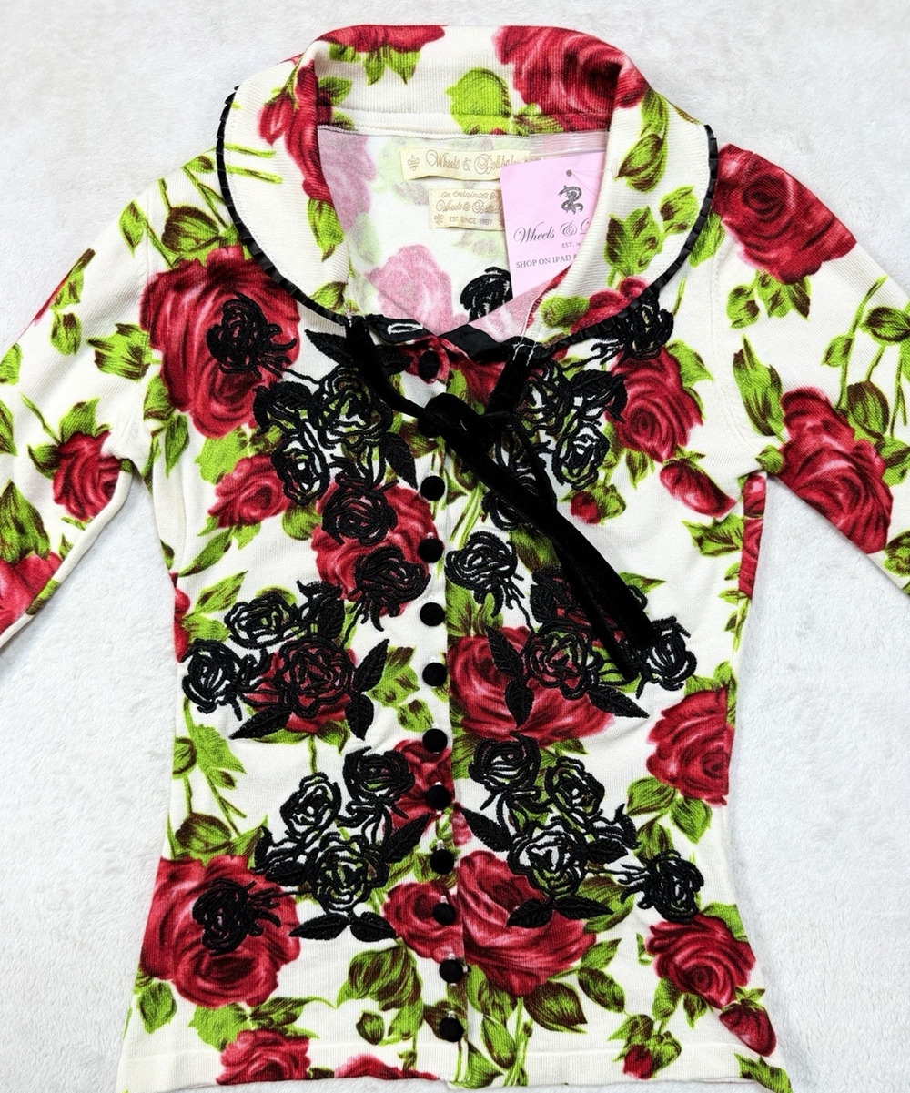 Wheels & Dollbaby Dita Von Teese Garden Of Eden Cardigan NWT Rose Velvet Sz 8